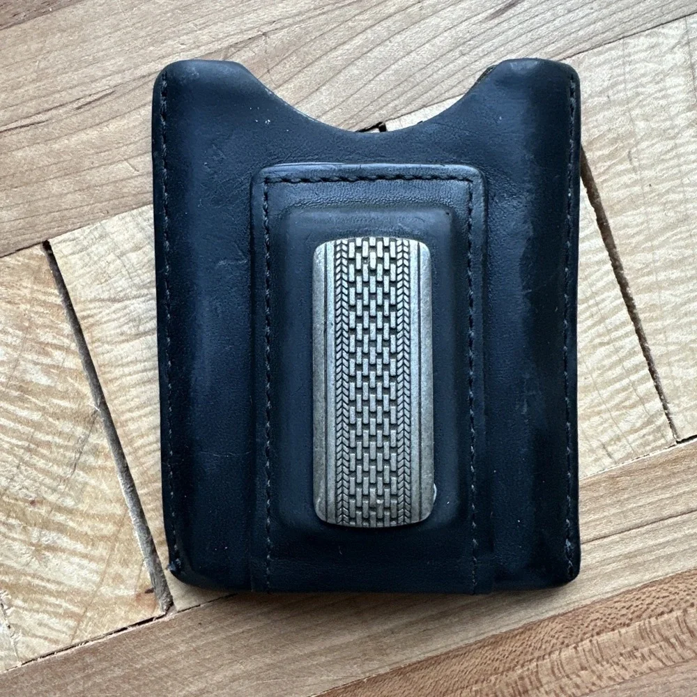 Brighton Salina  Black Leather Money Clip 3.3 Inch Pocket Wallet Silverplate